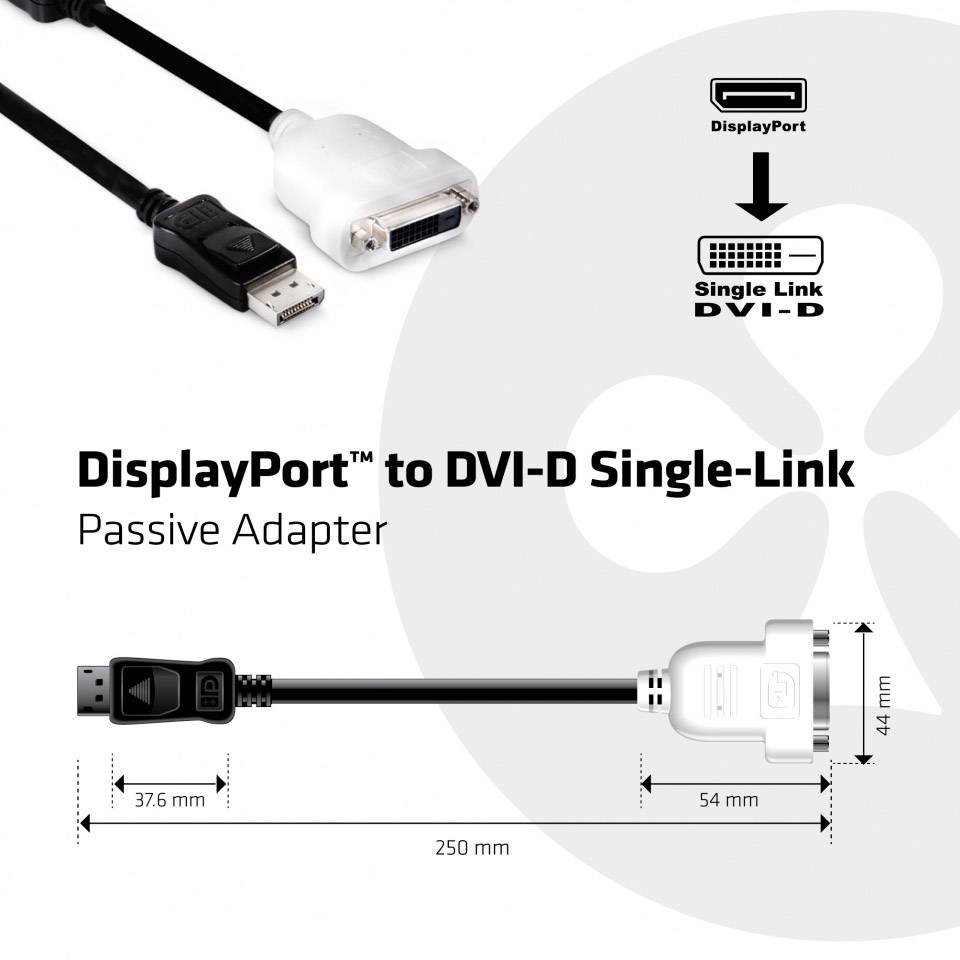 Club3D CAC-1000 DisplayPort / DVI Adapter [1x DisplayPort Stecker - 1x DVI-Buchse 24+1pol.] Schwarz