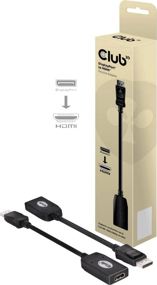 club3D CAC-1001 DisplayPort / HDMI Adapter [1x DisplayPort Stecker - 1x HDMI-Buchse] Schwarz 20.00 cm