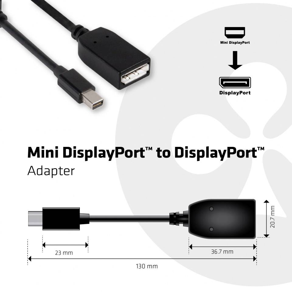 Club3D CAC-1110 DisplayPort Adapter [1x Mini-DisplayPort Stecker - 1x DisplayPort Buchse] Schwarz 2