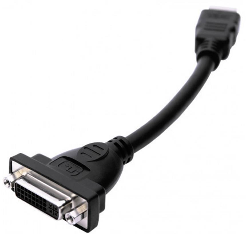 Schwarzes Kabel mit DVI-Stecker an einem Ende und HDMI-Stecker am anderen; dient zur Verbindung von Videoquellen mit Displays.