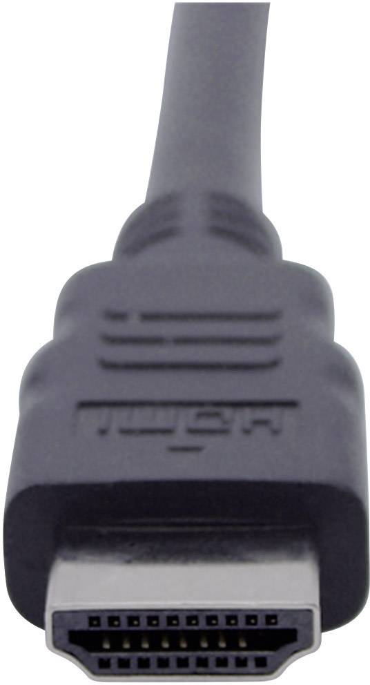 Ein schwarzes HDMI-Kabel mit einem Stecker, der zum Anschließen von Audio- und Videogeräten dient.