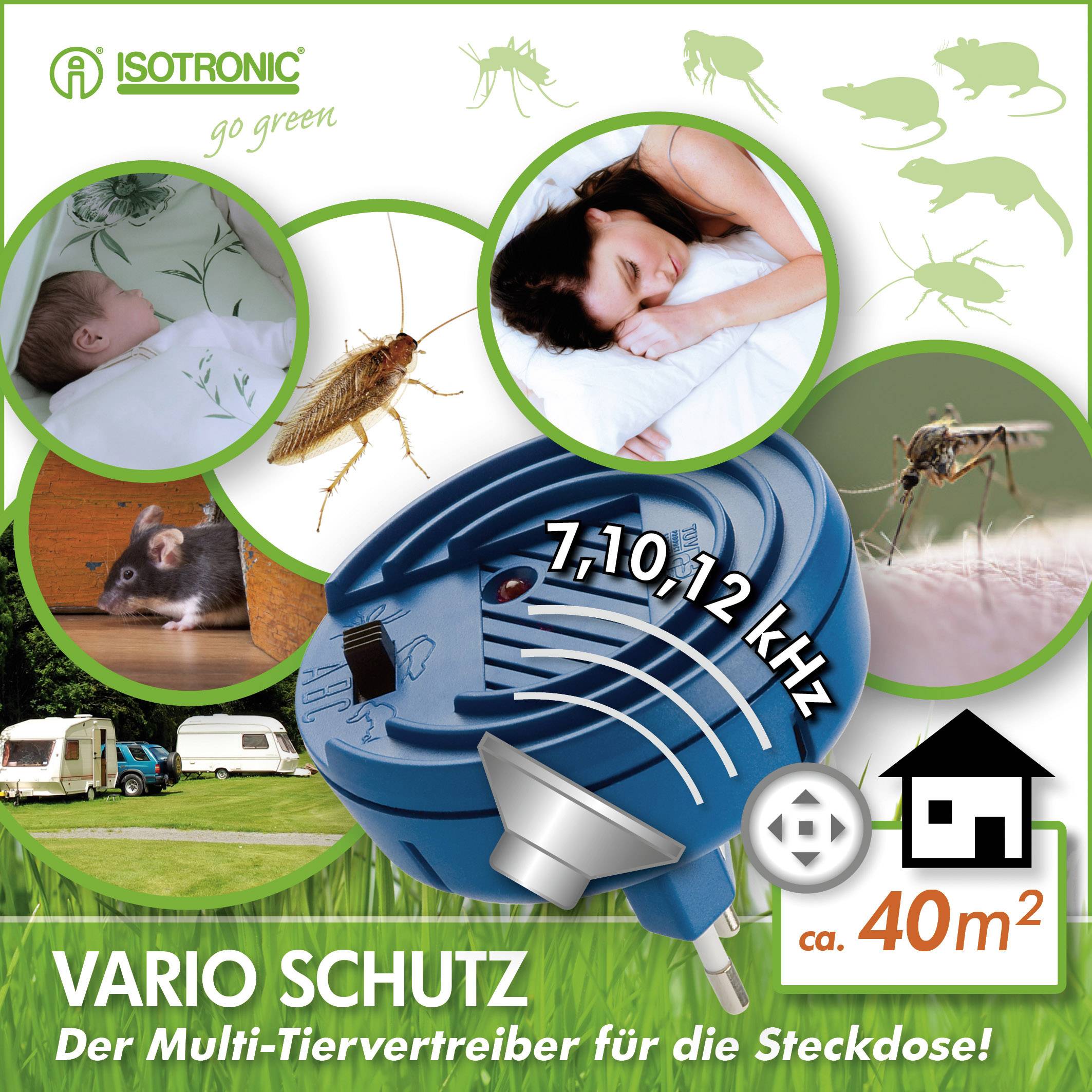 Isotronic Vario 90801 Insektenvertreiber Multifrequenz (Ø x H) 74 mm x 70 mm Blau 1 St.