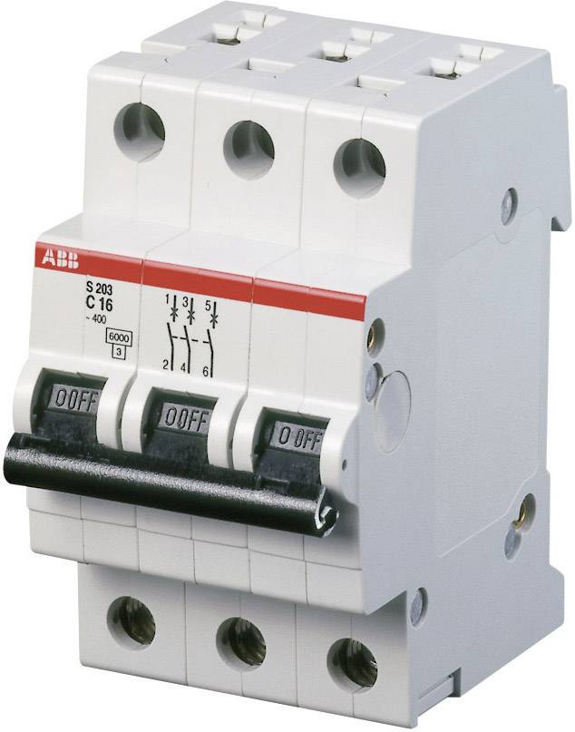 Ein dreipoliger Leitungsschutzschalter mit Kippschaltern, geeignet für den Schutz elektrischer Stromkreise vor Überlast und Kurzschluss.
