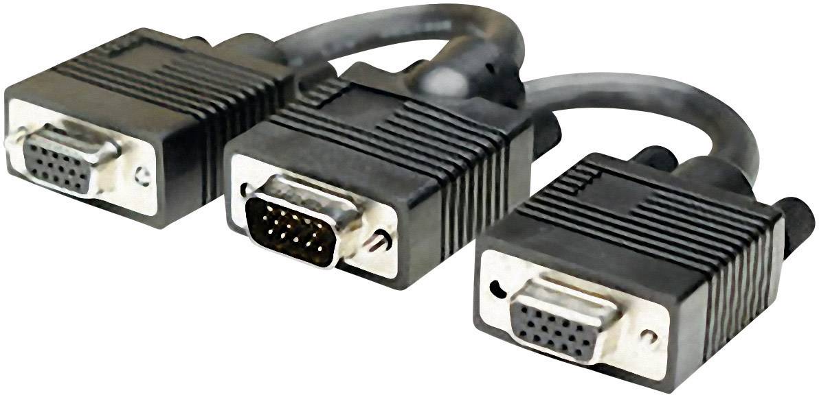 Drei VGA-Stecker mit schwarzen Kabeln nebeneinander, verwendet für analoge Videosignalübertragung zwischen Computern und Monitoren.