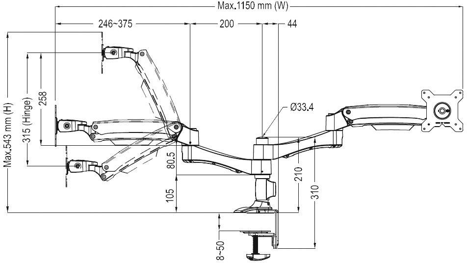 Silverstone Monitor-Tischhalterung SST-ARM22SC 2 25,4 cm (10") - 134,6 cm (53") Silber Neigbar, Schwenkbar, Rotierbar, Höhenverstellbar