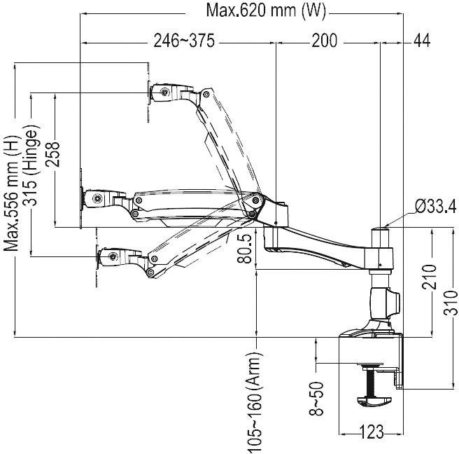 Silverstone SST-ARM11BC Monitor-Tischhalterung 25,4 cm (10") - 134,6 cm (53") Schwarz Neigbar+Schwenkbar, Rotierbar