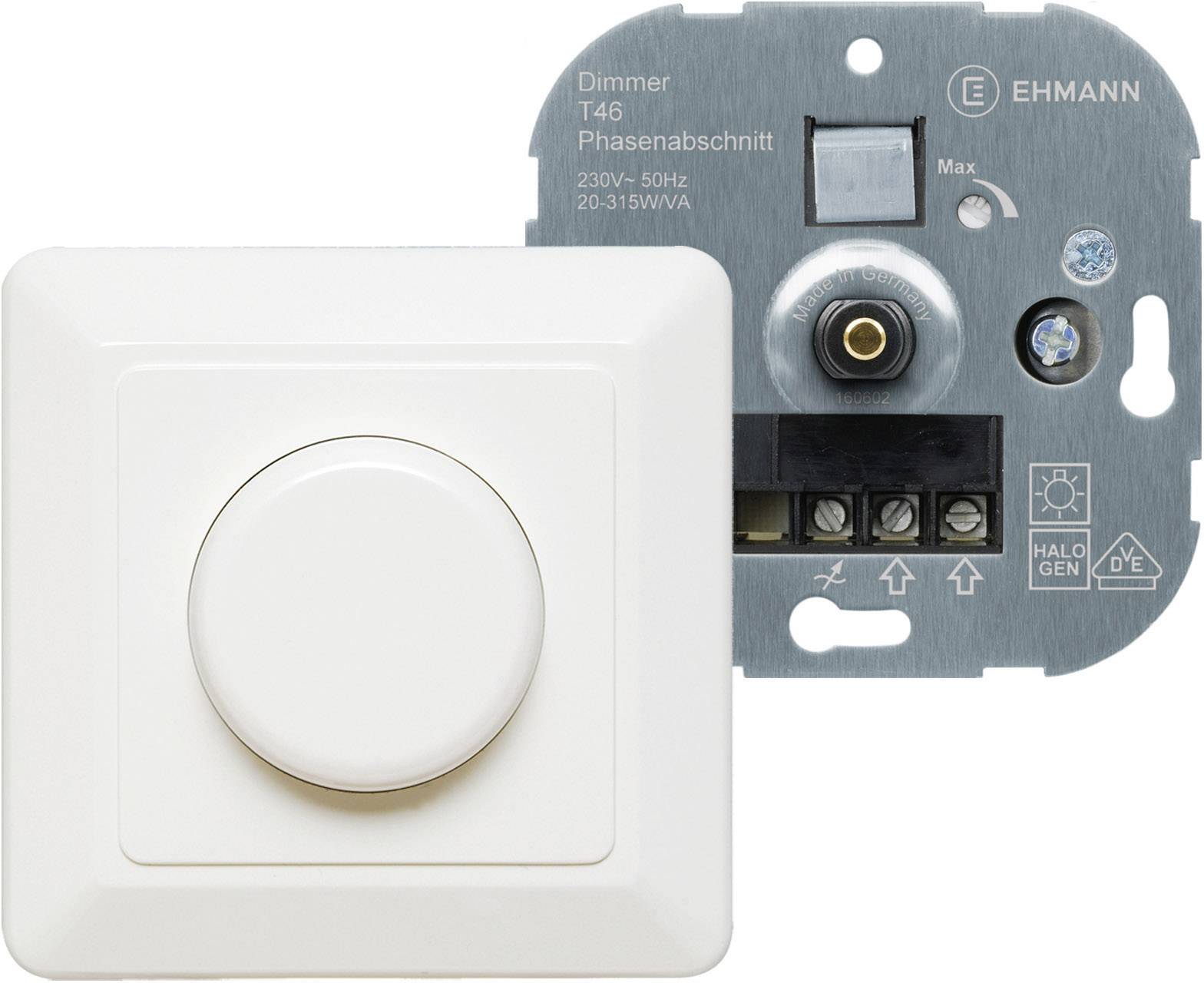 Ehmann 4660c0026 Unterputz Dimmer Geeignet für Leuchtmittel: Halogenlampe, Glühlampe Reinweiß