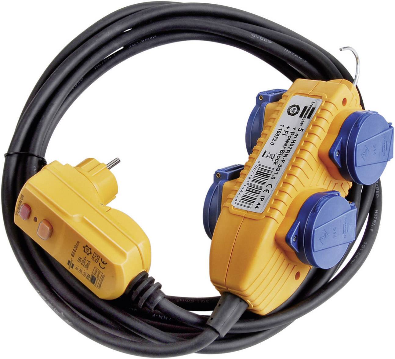 Brennenstuhl 1168720 Strom Verlängerungskabel  16 A Gelb, Blau, Schwarz 5.00 m mit PRCD