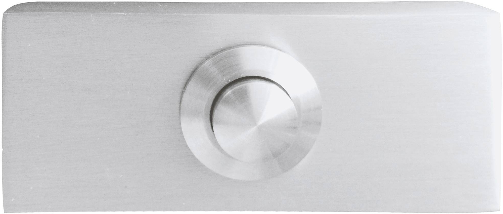 Ein silberner, rechteckiger Metallknopf in einem modernen Design, wahrscheinlich für Türklingel oder Lichtschalter geeignet.