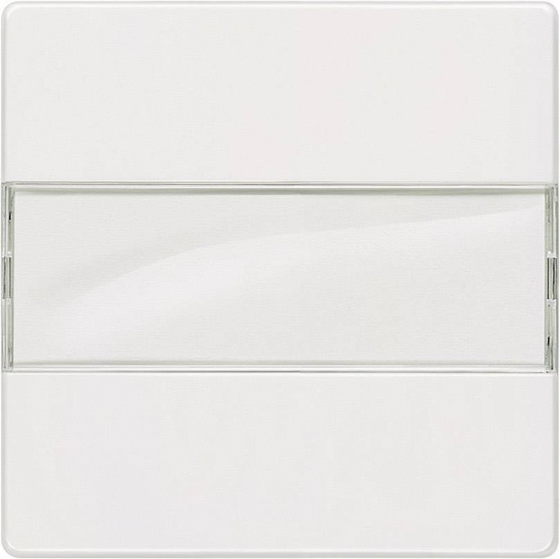 Weiße, quadratische Steckdosenabdeckung mit einem transparenten Streifen in der Mitte. Simples, minimalistisches Design.