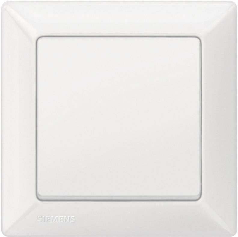 Weißer Lichtschalter mit quadratischem Design. Markenname in der unteren linken Ecke.