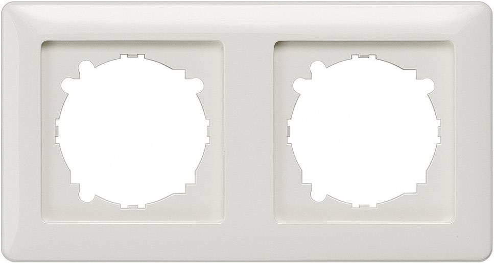 Zweifache Steckdosenrahmen aus Kunststoff, ohne Einsätze, in rechteckiger Form. Ideal zur Montage über zwei Steckdosen.