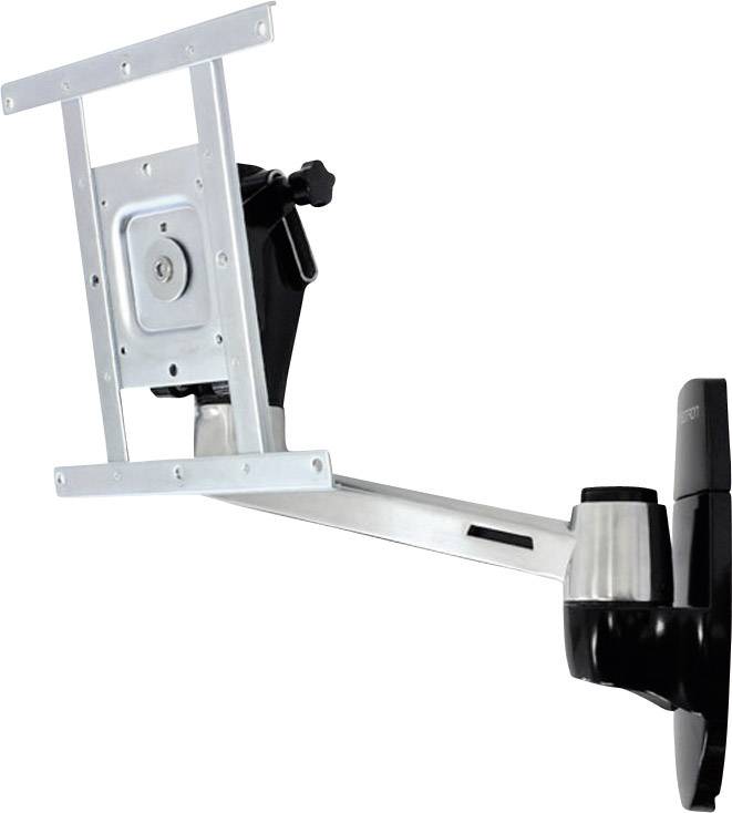 Wandhalterung für Monitore mit verstellbarem Arm und silbernem Rahmen. Ideal für platzsparende Bildschirminstallation.