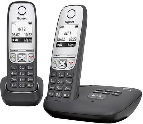 Gigaset A415A Duo DECT, GAP Schnurloses Telefon analog Anrufbeantworter, Freisprechen Schwarz