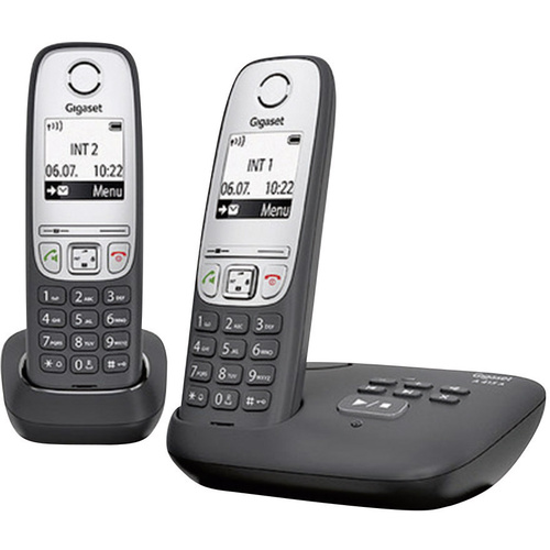 Gigaset A415A Duo DECT, GAP Schnurloses Telefon analog Anrufbeantworter, Freisprechen Schwarz