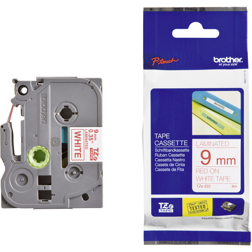 Labelling tape Brother TZe, TZ TZe-222 Tape colour: White Font colour:Red 9 mm 8 m