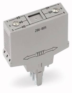 Elektrisches Bauteil mit Beschriftung 'TEST'. Es besitzt mehrere Anschlussklemmen und sieht aus wie ein Steckmodul, vermutlich für industrielle Anwendungen.