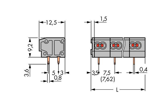 WAGO 235-551/333-000 Federkraftklemmblock 0.34mm² Polzahl 1 Grau 600St.