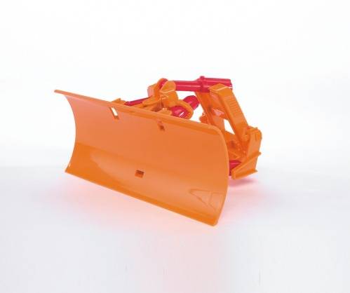 Spielzeug-Schneepflug in leuchtendem Orange und Rot auf weißem Hintergrund.