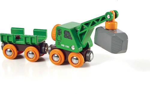 Brio 33698002 Grüner Kranwagen mit Anhänger