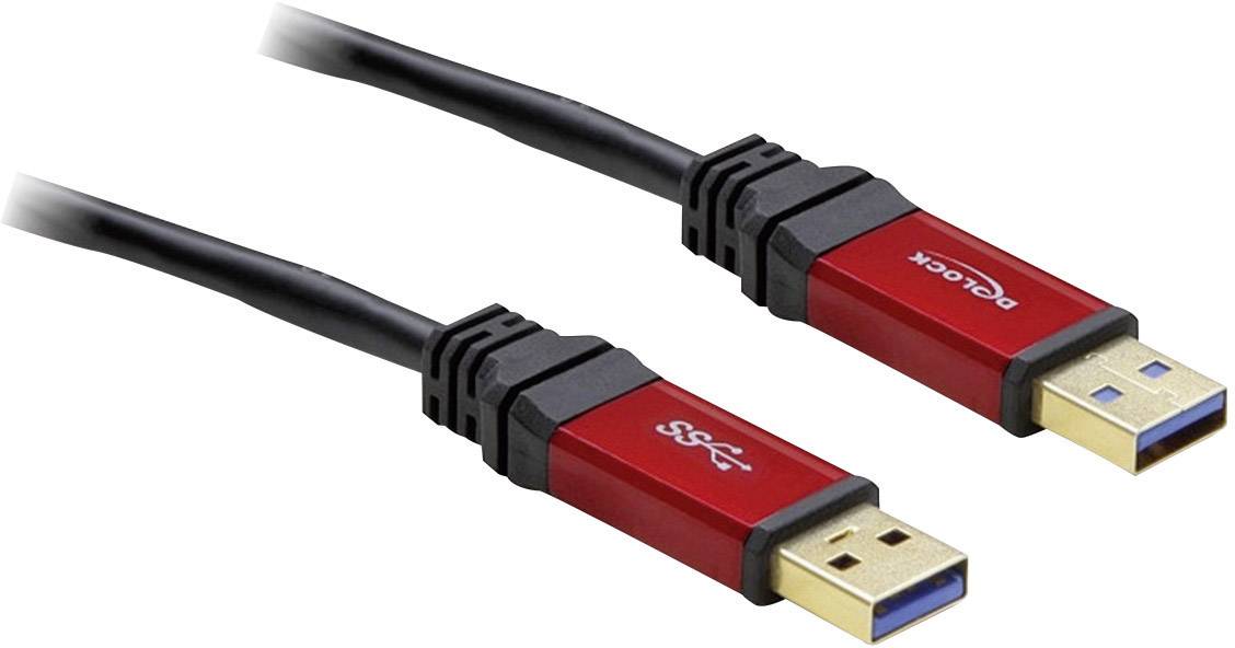 Delock USB-Kabel USB 3.2 Gen1 USB-A Stecker, USB-A Stecker 3.00 m Rot, Schwarz vergoldete Steckkont