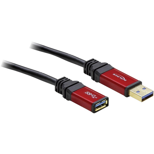 Delock USB-Kabel USB 3.2 Gen1 (USB 3.0 / USB 3.1 Gen1) USB-A Stecker, USB-A Buchse 2.00m Rot, Schwarz vergoldete Steckkontakte