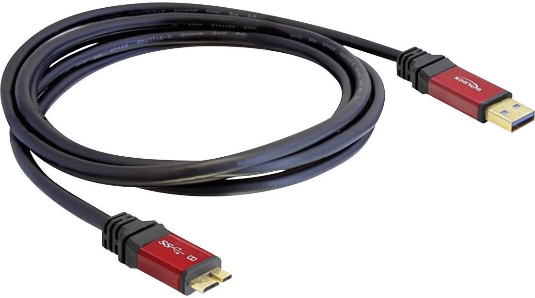 Delock USB-Kabel USB 3.2 Gen1 USB-A Stecker, USB-Micro-B 3.0 Stecker 2.00m Rot, Schwarz vergoldete Steckkontakte, UL-zertifiziert