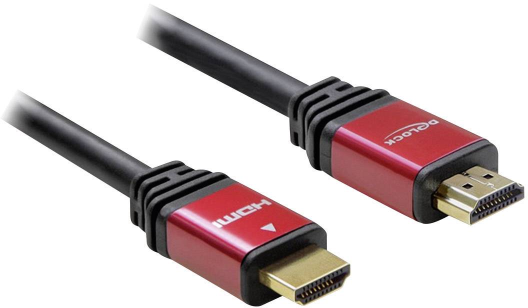 Zwei HDMI-Kabel mit roten Steckern und schwarzem Kabel. Die Stecker zeigen Details wie 'HDMI' und '3D'. Sie sind bereit für Anschluss.