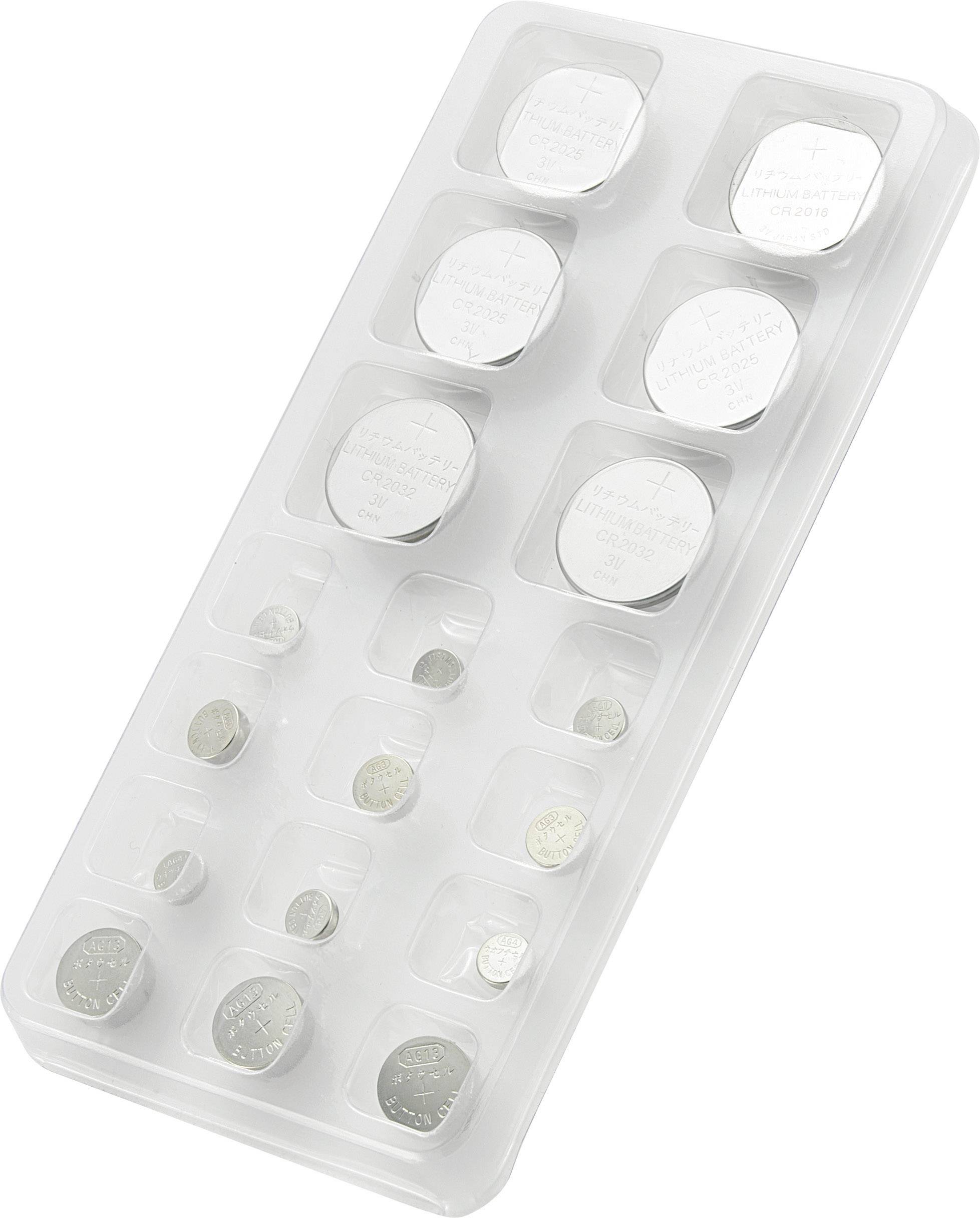 Knopfzellen-Set je 3x AG 1, AG 3, AG 4, AG 13sowie je 2x CR2016, CR2025, CR2032