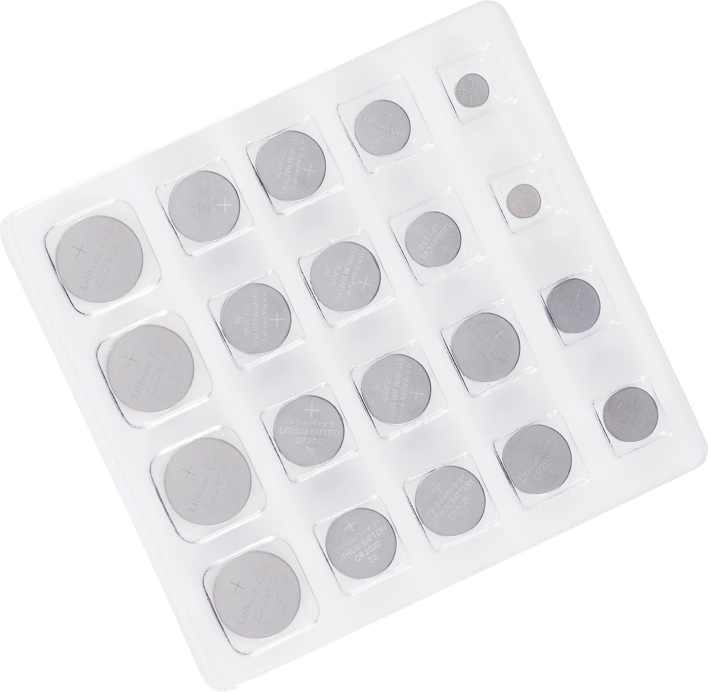 Knopfzellen-Set Je 2x CR1025, CR1620, CR1632, CR2016, CR2430, CR2450, sowie je 4x CR2025, CR 2032