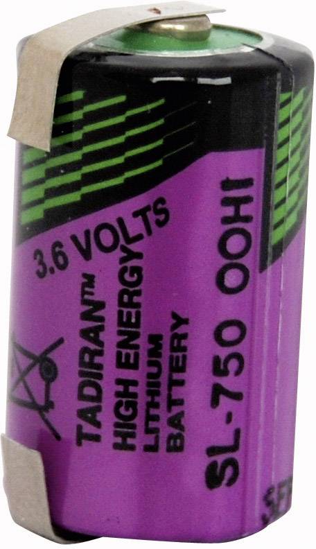 Lila Tadiran Lithium-Batterie, 3,6 Volt, grün und schwarz gemustert. Text: High Energy Lithium Battery, SL-750 OOHI.