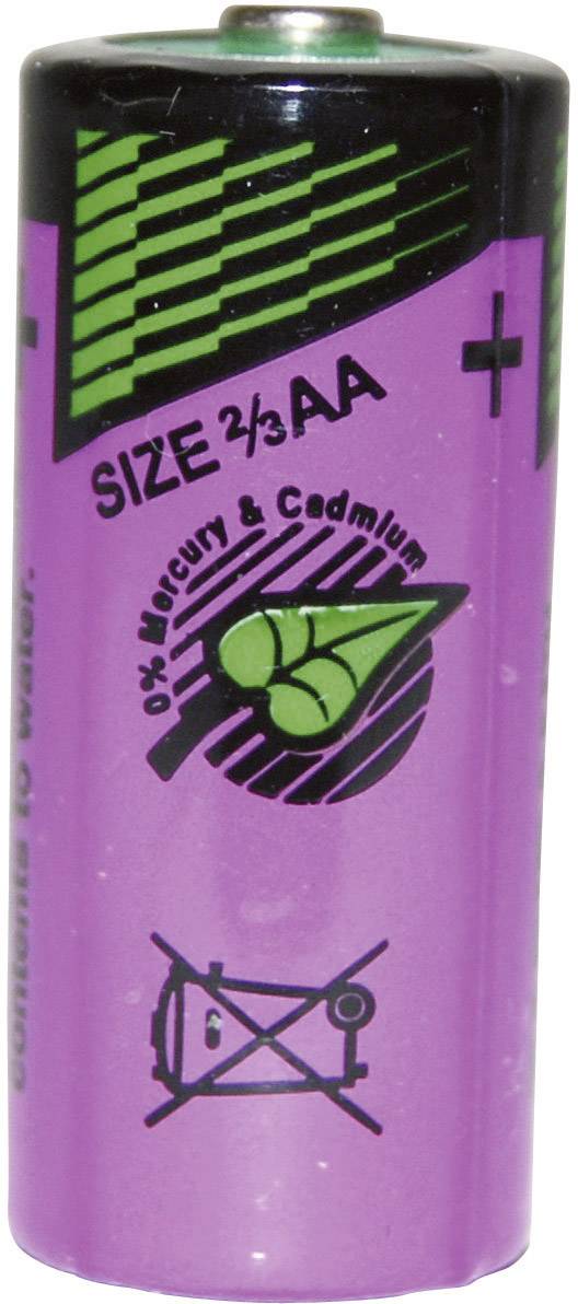 Lila Batterie mit grünem Symbol, Aufschrift '0% Mercury & Cadmium'. Text 'SIZE 2/3 AA' oben. Symbol für nicht in Müll entsorgen.