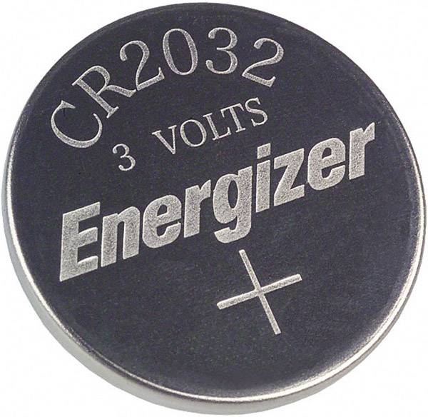 Runde Knopfzellenbatterie mit Aufschrift 'CR2032 3 VOLTS Energizer'.