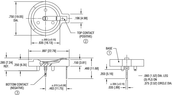 Keystone Electronics 502 Knopfzellenhalter 1x CR 1616, CR 1620, CR 1625, CR 1632 Horizontal, Durchsteckmontage THT (Ø x H) 19mm