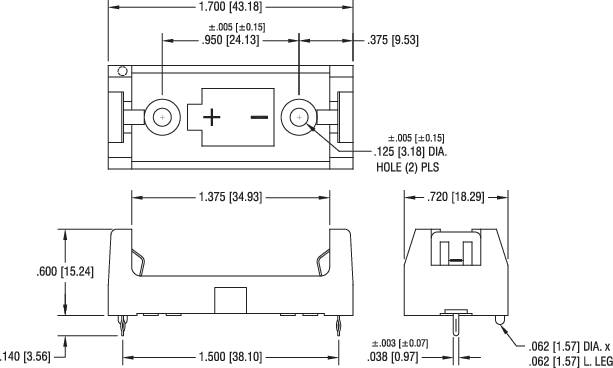 Keystone Electronics 1029 Batteriehalter 1x 2/3 AA Durchsteckmontage THT (L x B x H) 43 x 18 x 15mm