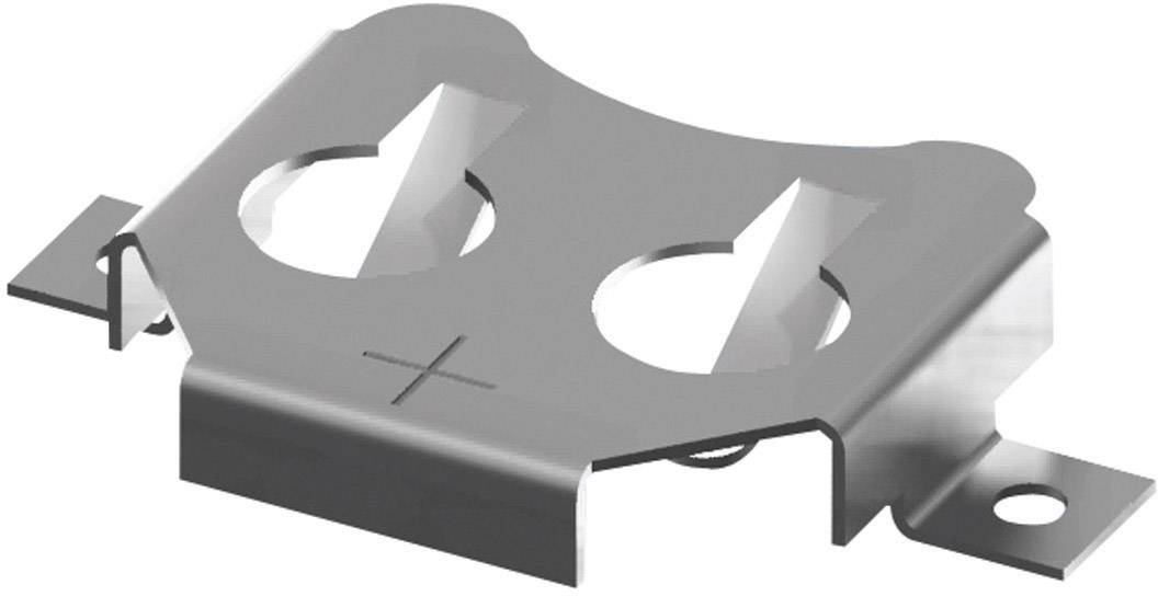 Metallhalterung mit zwei kreisförmigen Öffnungen, rechteckiger Basis und seitlichen Befestigungslaschen.
