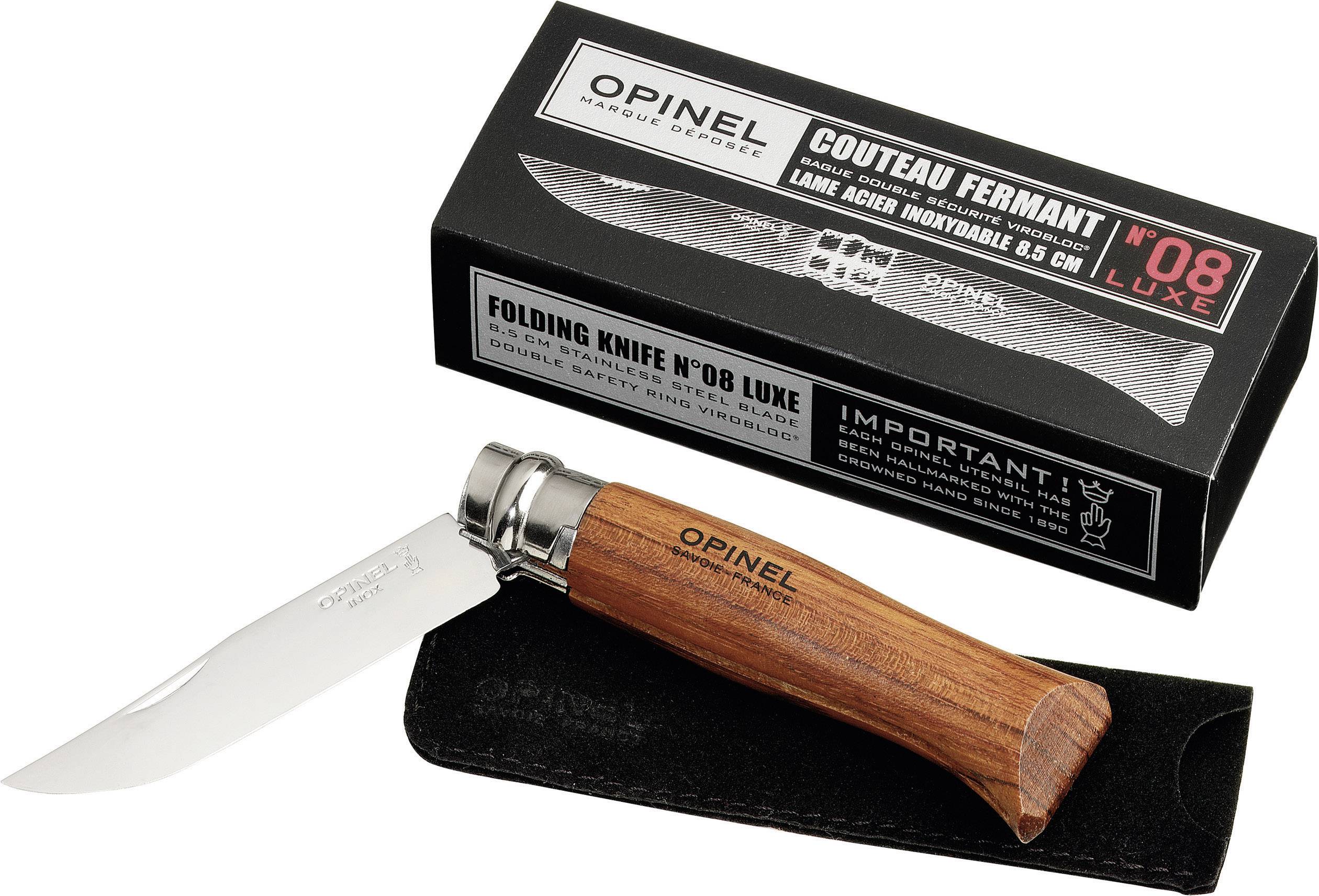 Opinel N°08 254030 Taschenmesser mit Holster, mit Aufbewahrungsbox Holz, Chrom