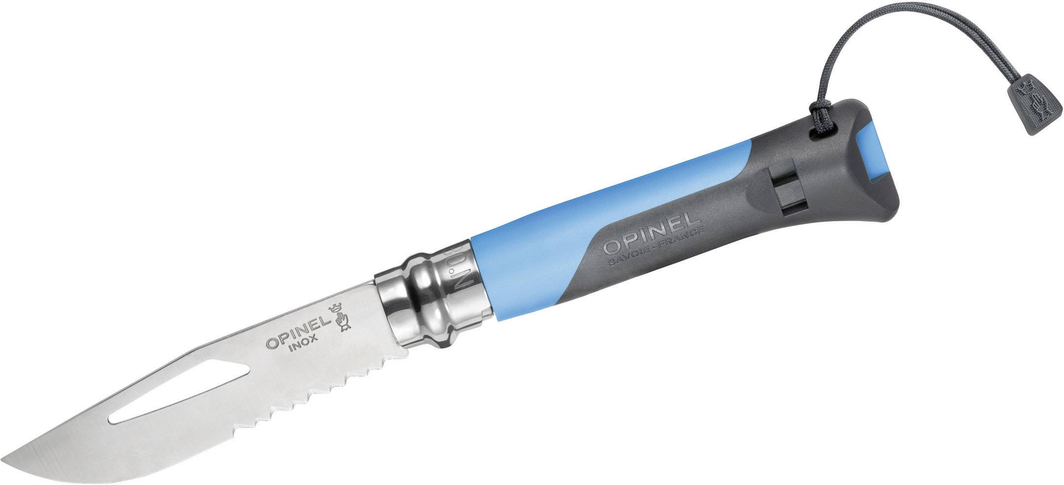 Opinel N°08 Outdoor 254268 Outdoormesser mit Fangriemen, mit Signalpfeife Blau