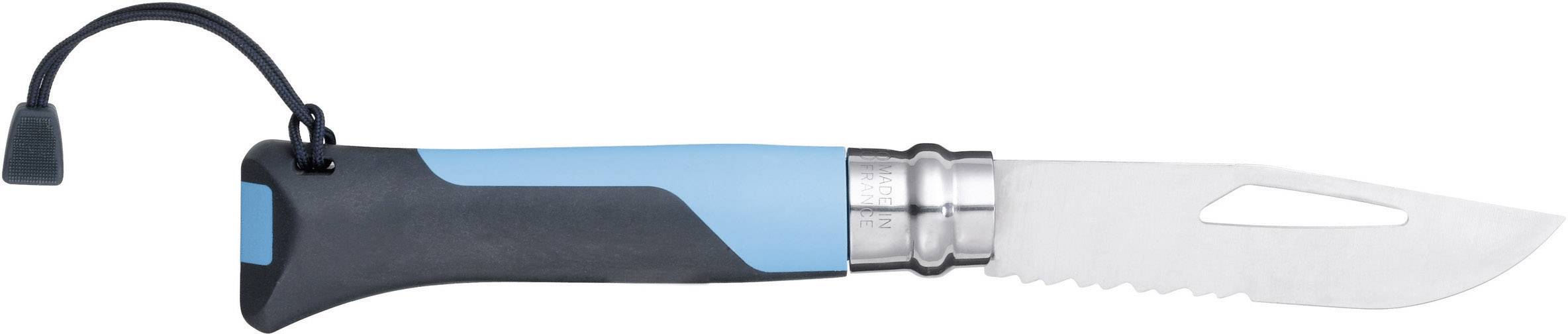 Opinel N°08 Outdoor 254268 Outdoormesser mit Fangriemen, mit Signalpfeife Blau