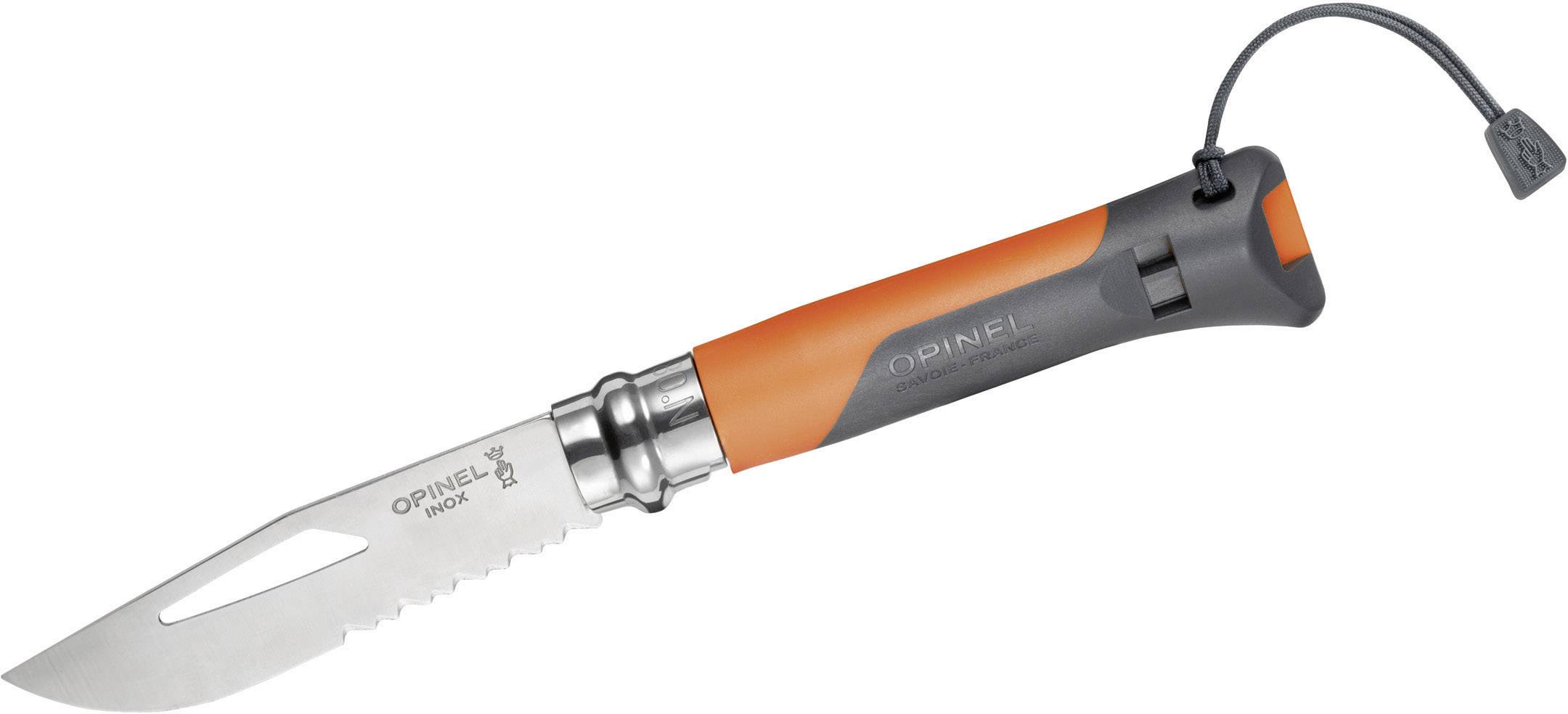 Opinel N°08 Outdoor 254269 Outdoormesser mit Fangriemen, mit Signalpfeife Orange