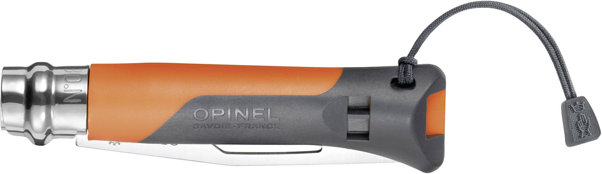 Opinel N°08 Outdoor 254269 Outdoormesser mit Fangriemen, mit Signalpfeife Orange