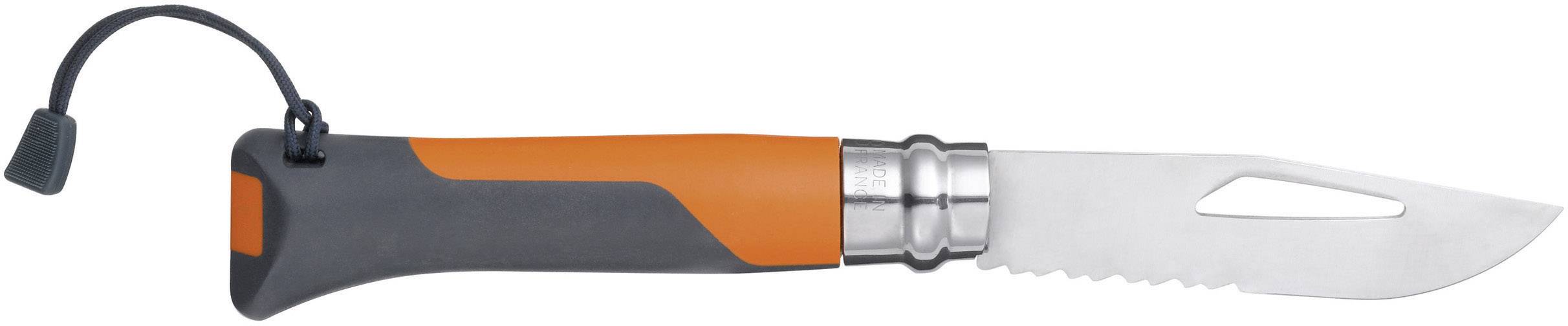 Opinel N°08 Outdoor 254269 Outdoormesser mit Fangriemen, mit Signalpfeife Orange