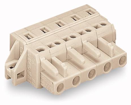 Beiger Steckverbinder mit fünf Anschlüssen, geeignet für elektrische Verbindungen.