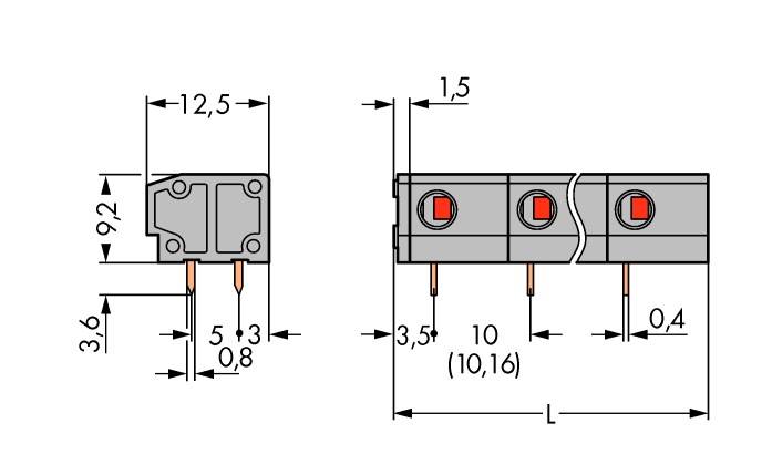 WAGO 235-802 Federkraftklemmblock 1.50mm² Polzahl 2 Grau 220St.