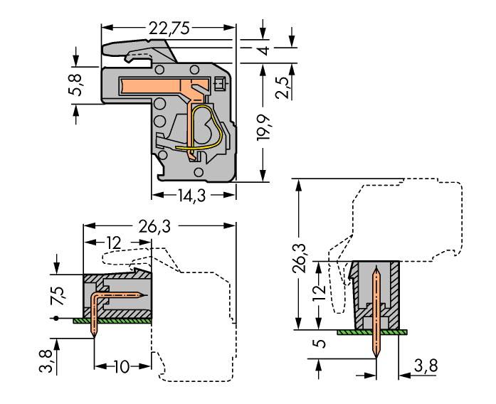 WAGO Buchsengehäuse-Platine 732 Polzahl Gesamt 8 Rastermaß: 7.50mm 732-108/026-000 25St.
