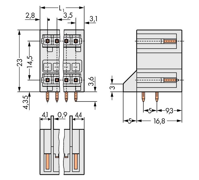 WAGO Stiftgehäuse-Platine 734 Polzahl Gesamt 5 Rastermaß: 3.50mm 734-405/001-000 100St.