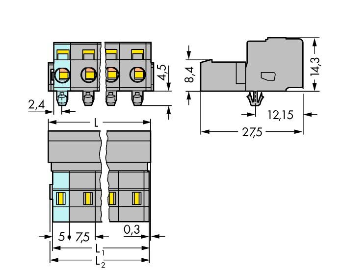 WAGO Stiftleiste (Standard) 2081 Polzahl Gesamt 3 Rastermaß: 7.50mm 731-603/018-000 100St.