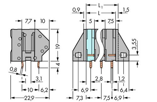 WAGO 745-154 Federkraftklemmblock 4.00 mm² Polzahl 4 Grau 90 St.