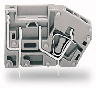 Ein grauer, rechteckiger elektrischer Steckverbinder mit mehreren Eingängen und sichtbaren Metallkontakten.