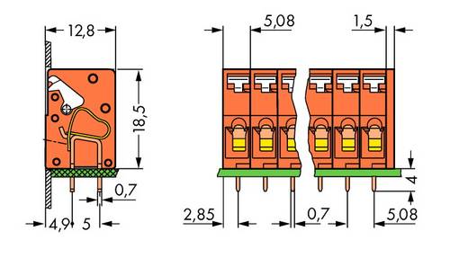 WAGO 741-204 Federkraftklemmblock 2.50 mm² Polzahl 4 Orange 220 St.